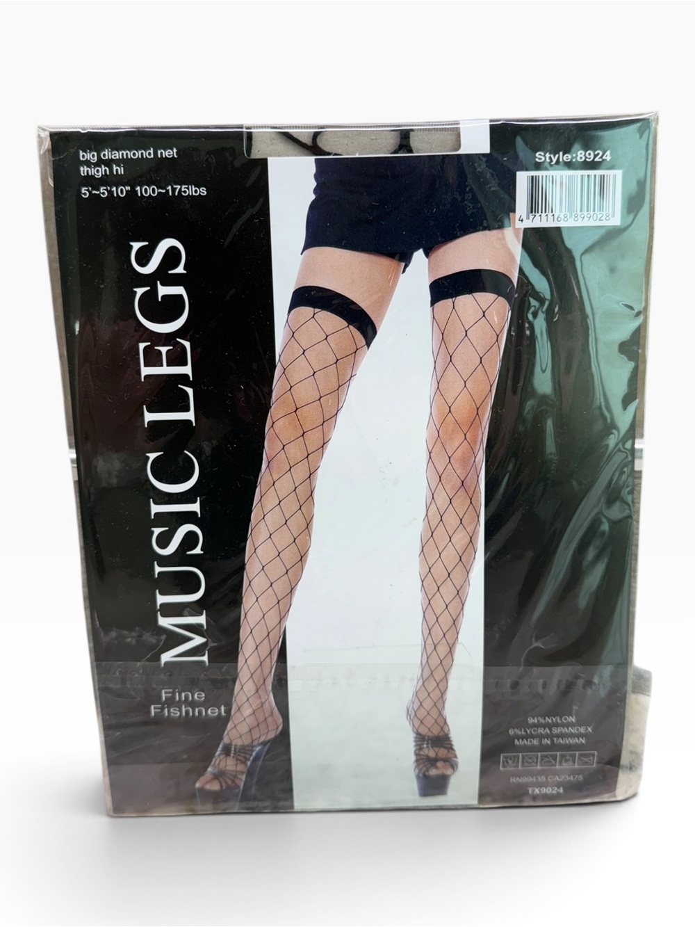 Music Legs Big Diamond Net Thigh Hi Stockings Black 8924 OS Fits 5’-5’10”